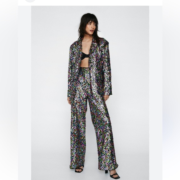NWOT Nasty Gal Oversized Rainbow Sequinned Jacket - Picture 3 of 10